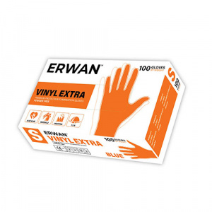 ERWAN™ Vinyl Extra Premium Protection Examination Gloves, 100 Pieces Clear/Blue Powder Free